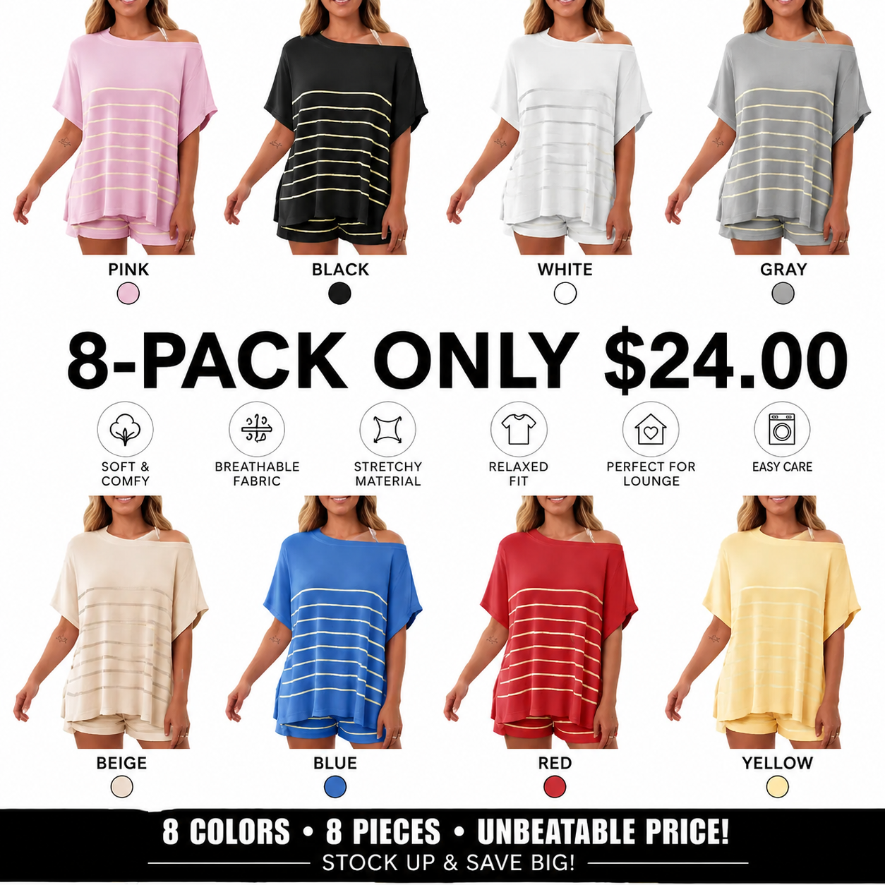 Women's Striped 2 Piece Outfits