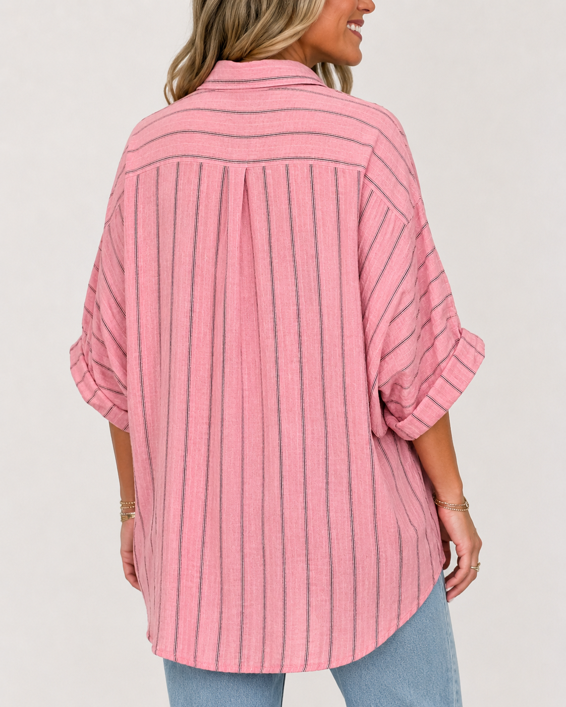 🔥Limited Deal 8-Pack Women's Cotton Linen Stripe Button-Front Tunic Blouses🔥
