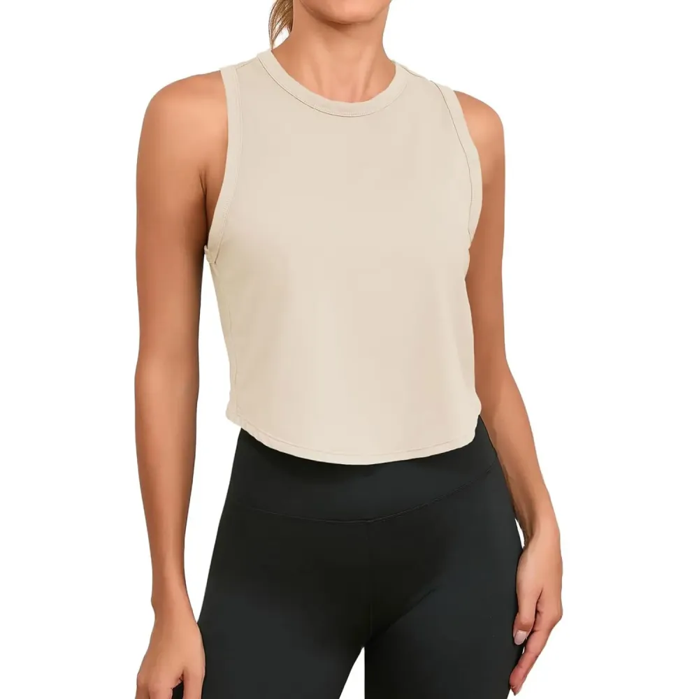 Women's Workout Cropped Tank Tops Racerback Sleeveless Crewneck Running Yoga Active Shirts