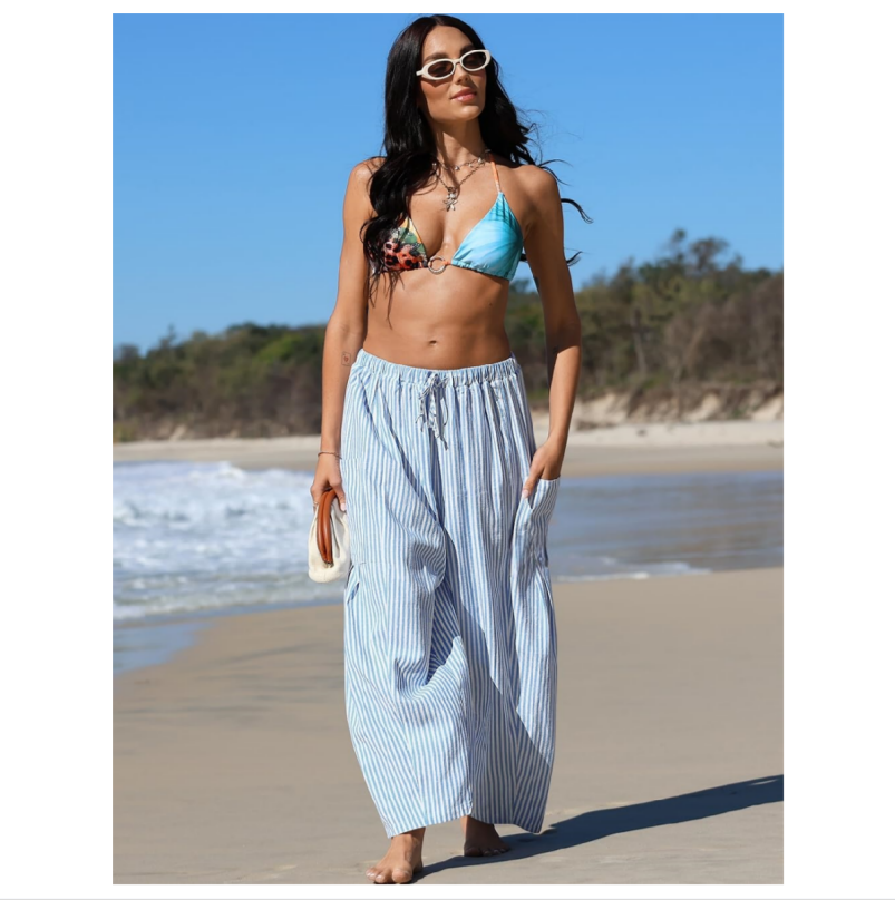 Womens Wide Leg Gingham Striped Plaid Pants
