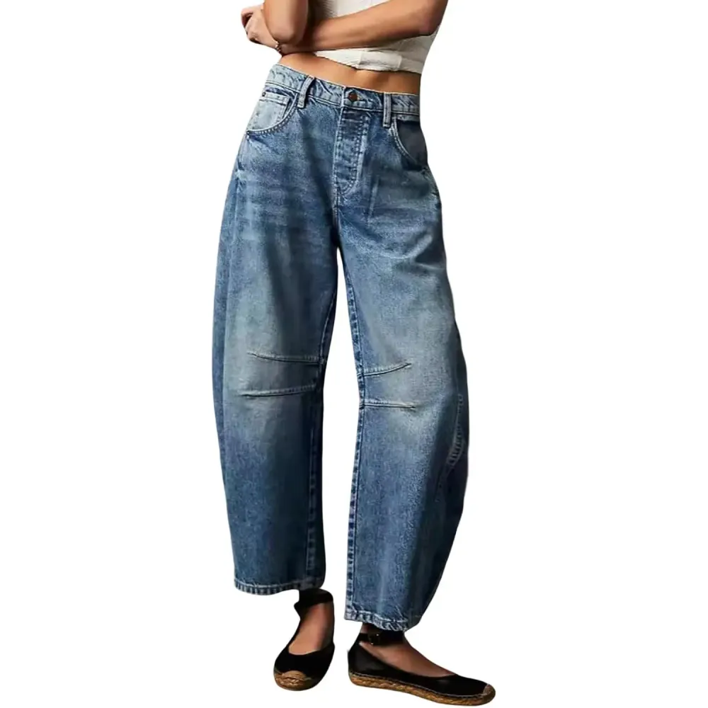  Barrel Jeans - Women Wide Leg Cropped Jeans