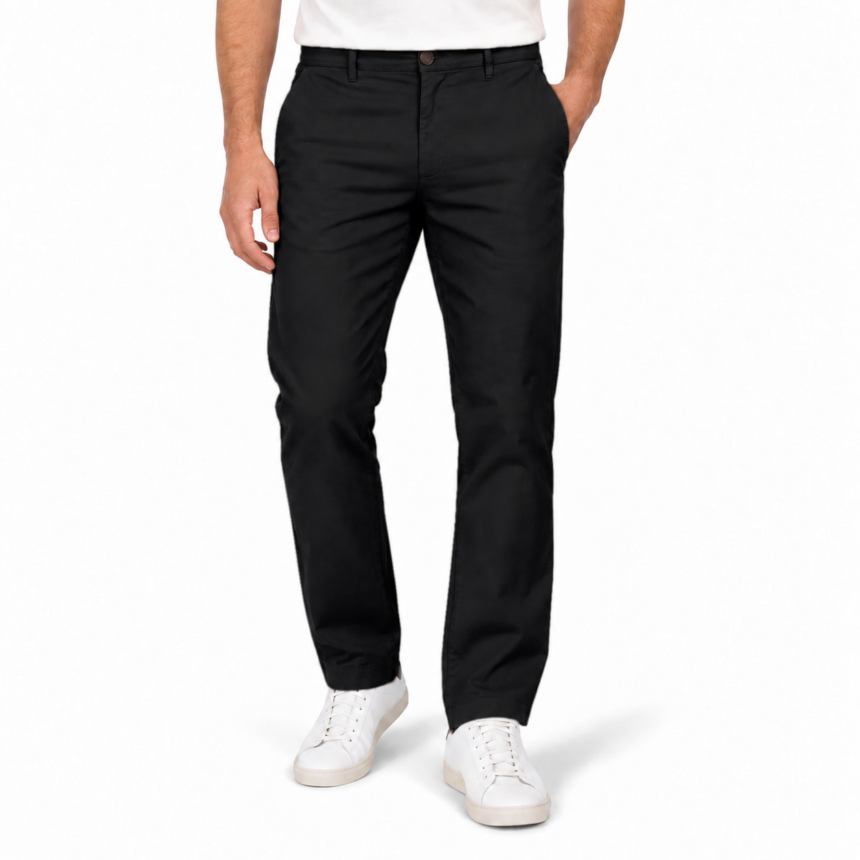 Jet black men's casual business pants front view