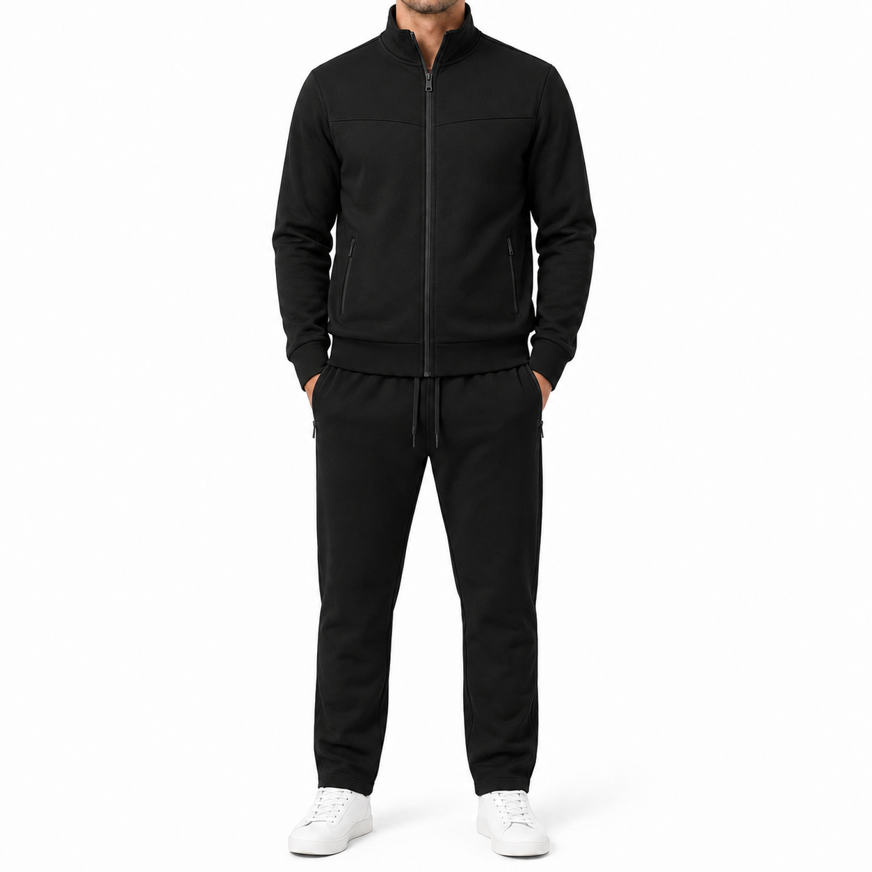 Black men's athletic tracksuit front view