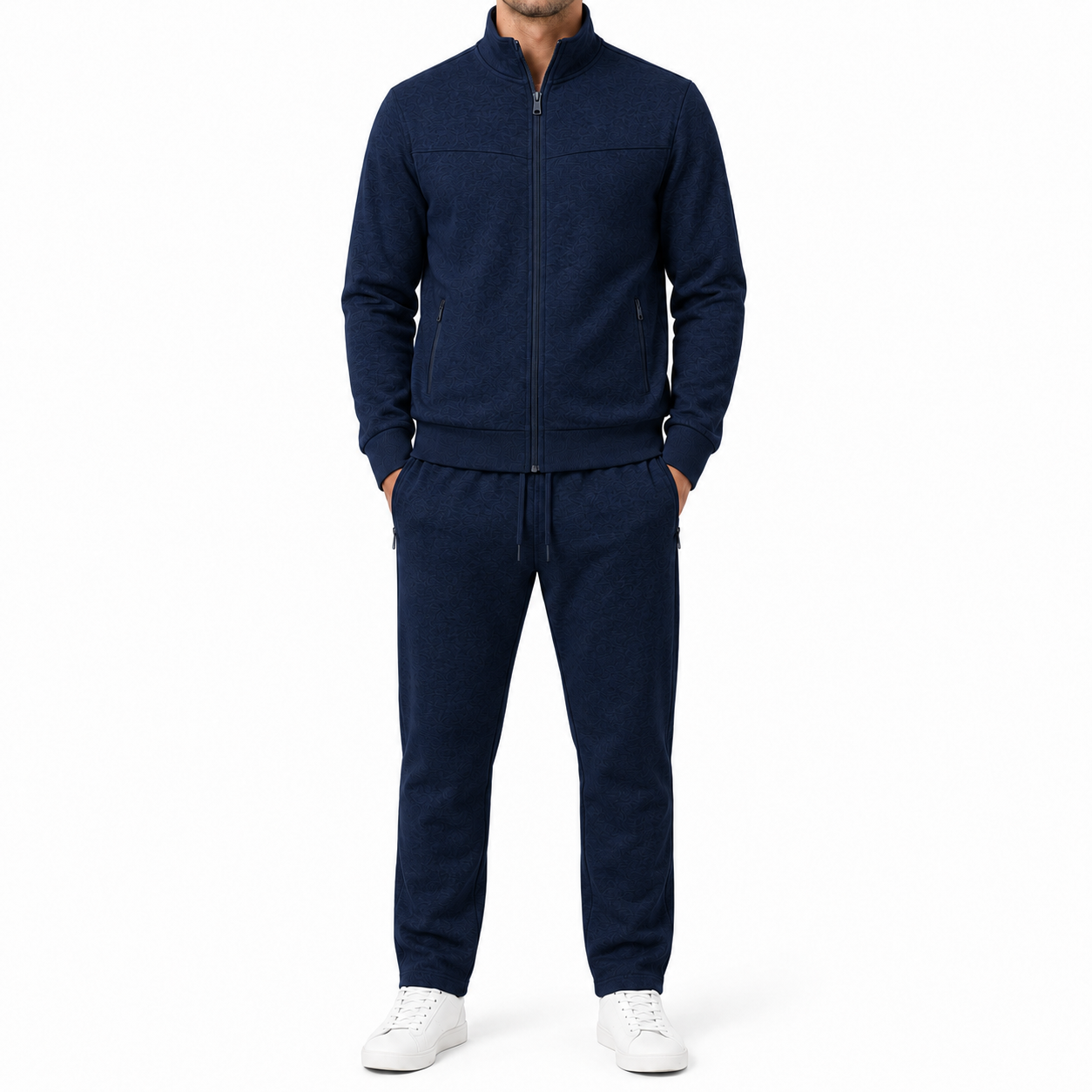 Deep navy men's athletic tracksuit front view