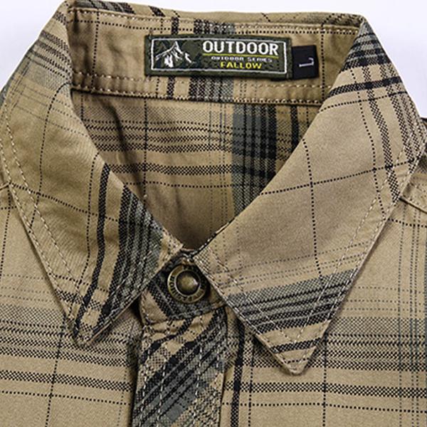 Men&rsquo;s summer 100% cotton plaid short-sleeve shirt, breathable skin-friendly fabric, turn-down collar + double chest pockets design, suitable for commuting to work and everyday casual wear