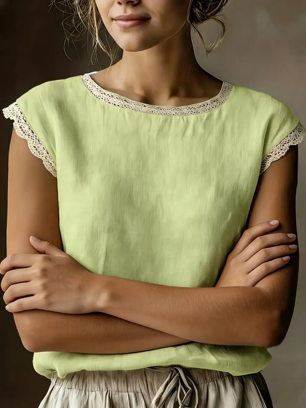 Women's Vintage Linen Short Sleeve Top