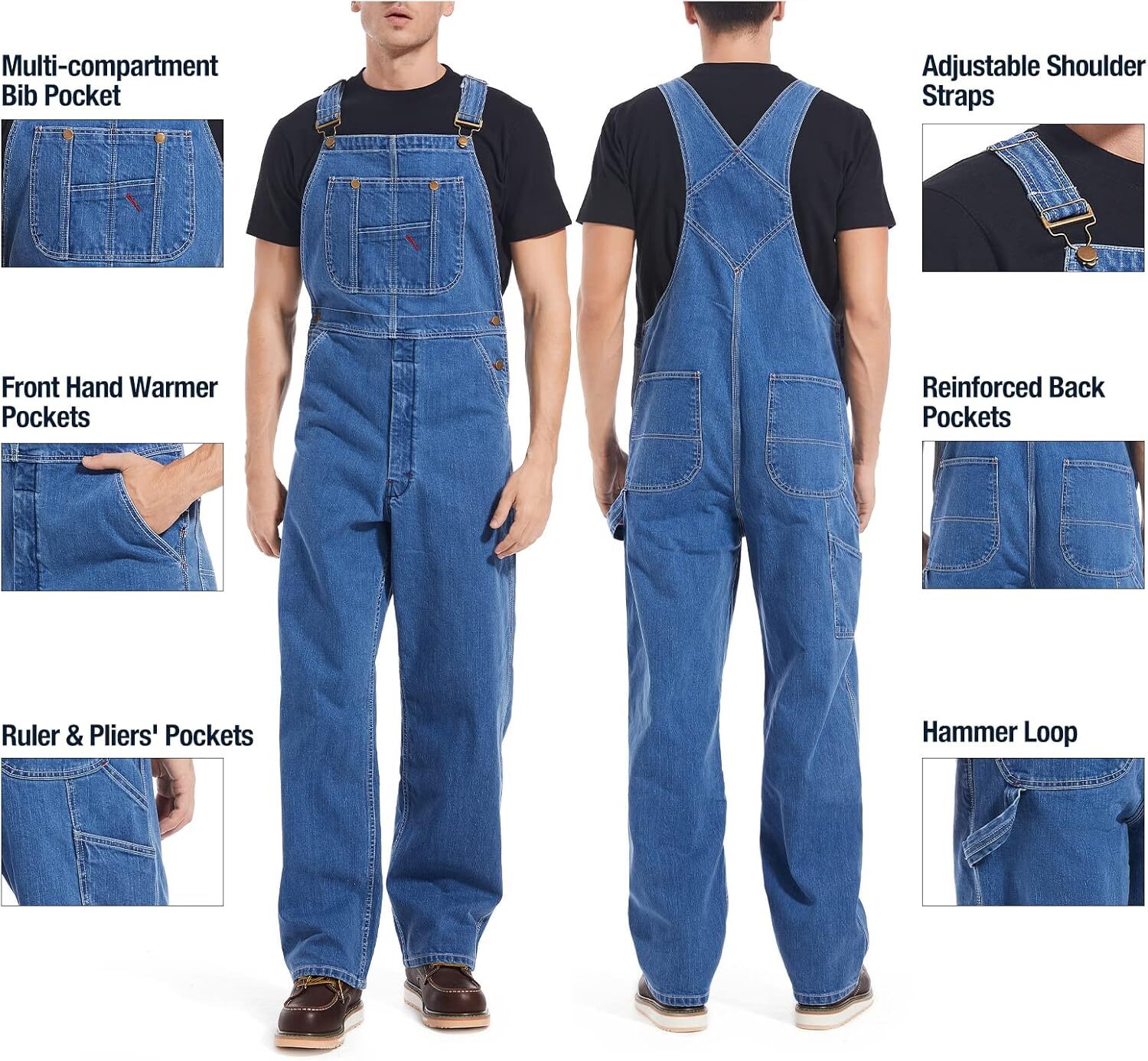 🔥Men's Denim Bib Overalls, Workwear with Adjustable Straps and Convenient Tool Pockets