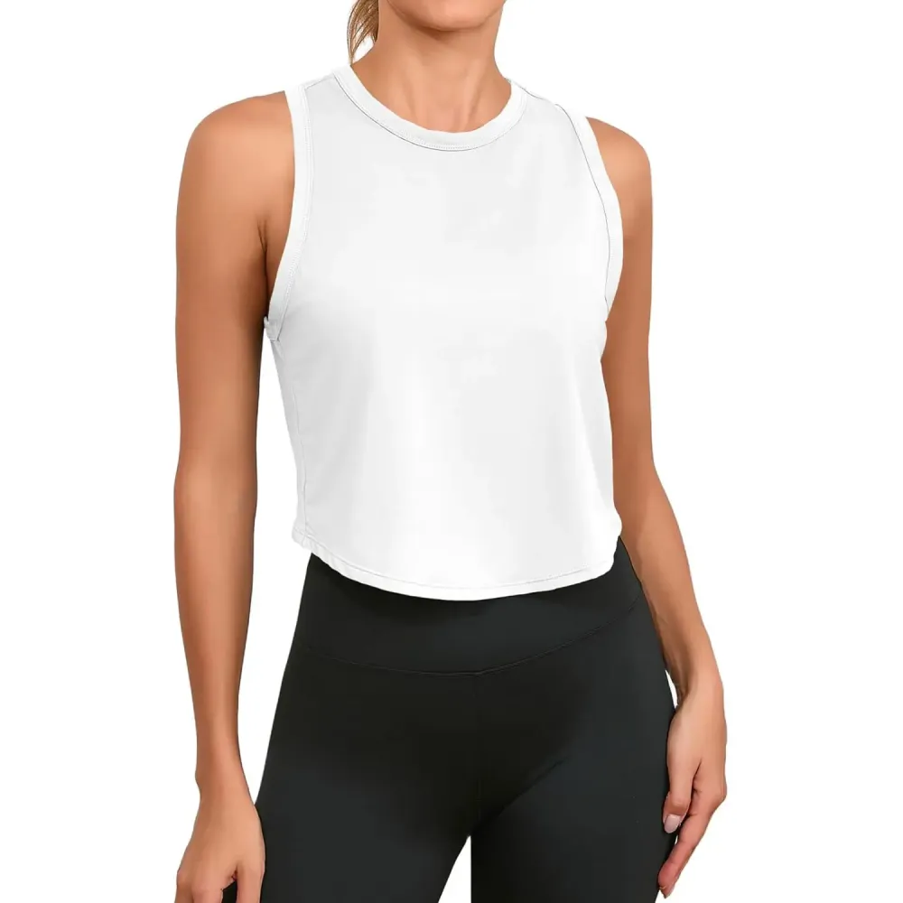 Women's Workout Cropped Tank Tops Racerback Sleeveless Crewneck Running Yoga Active Shirts