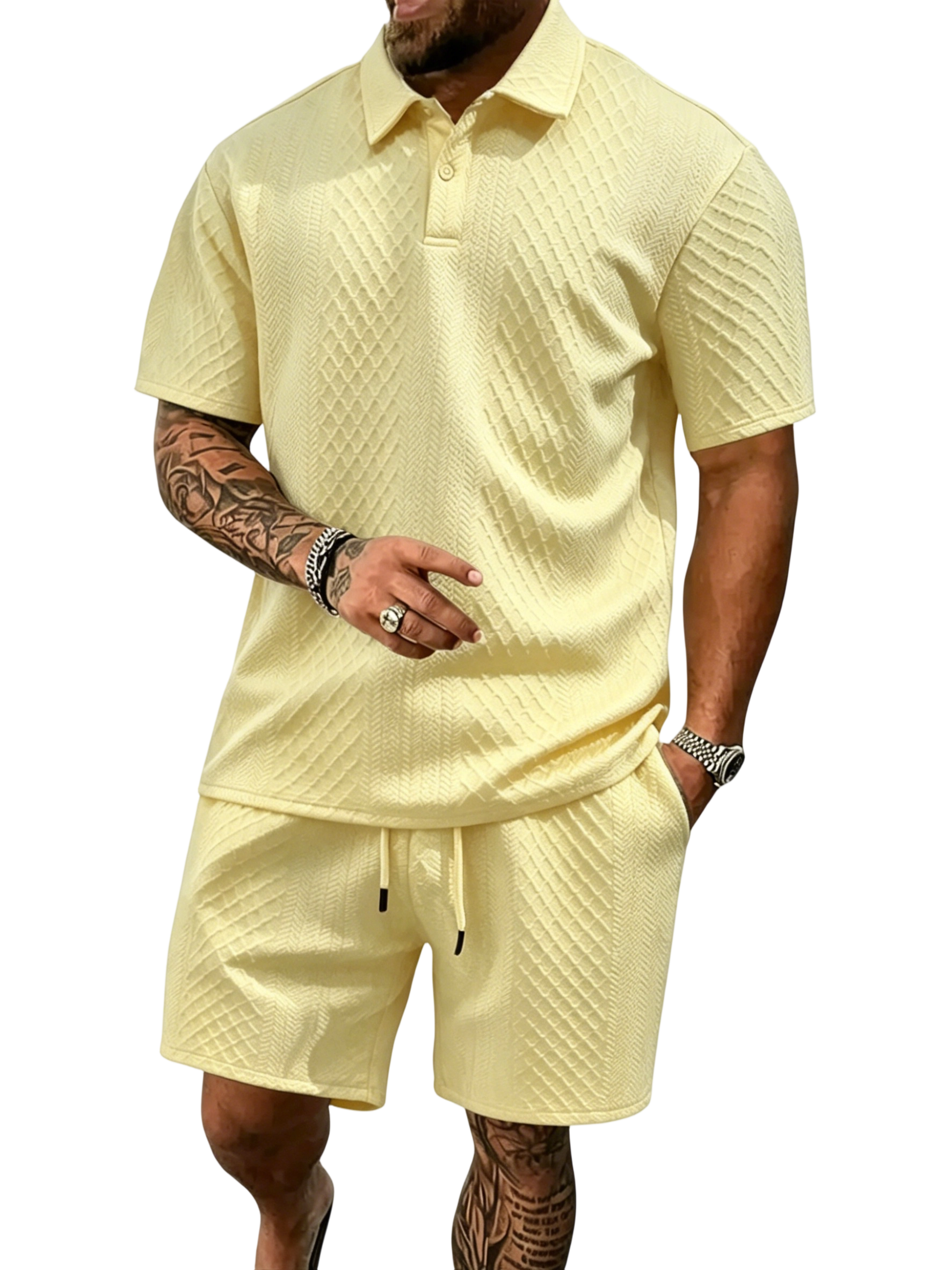 Men's Polo Shirt and Drawstring Shorts Set