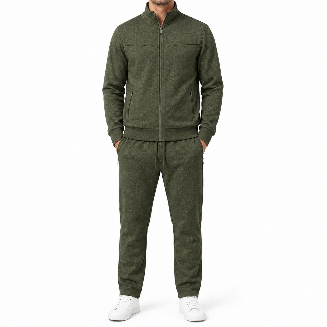 Dark olive men's athletic tracksuit front view