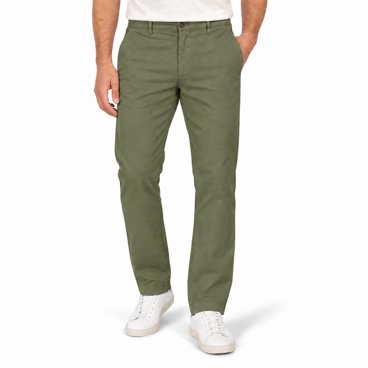 Olive green men's casual business pants front view