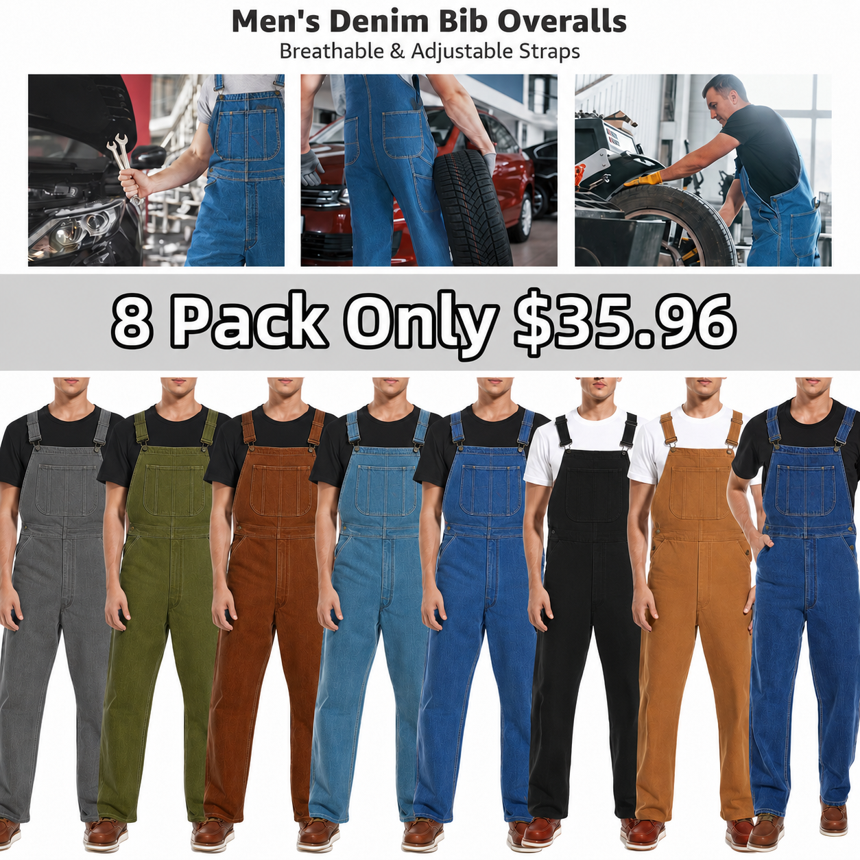 🔥Men's Denim Bib Overalls, Workwear with Adjustable Straps and Convenient Tool Pockets