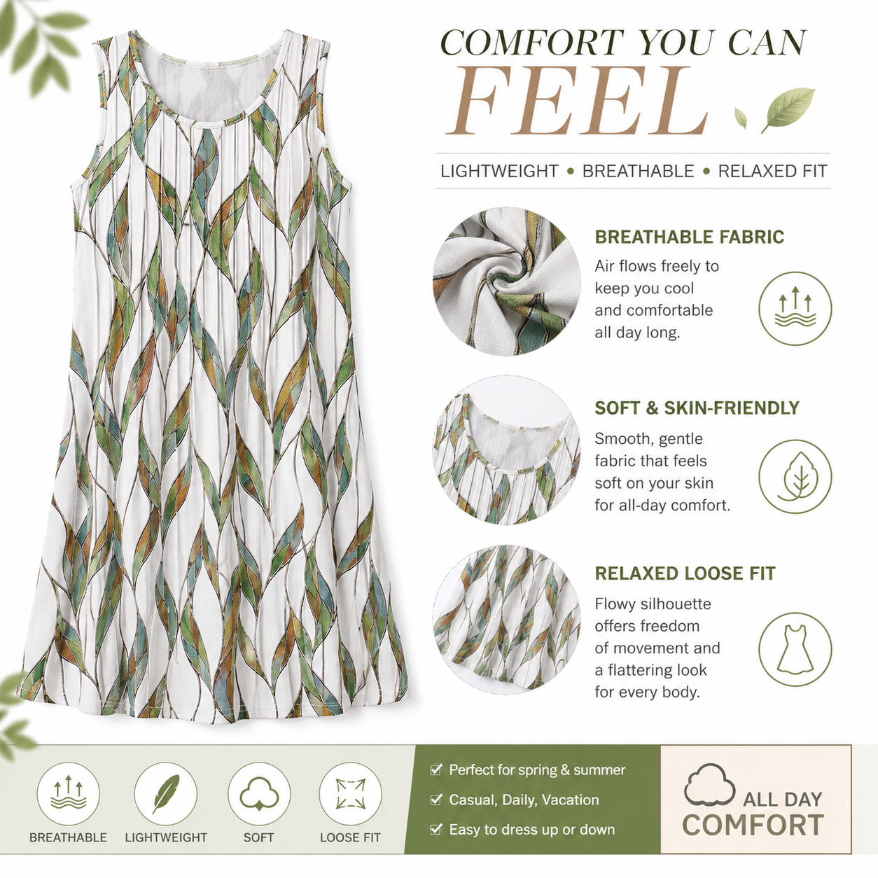 Round neckline and front pleat detail