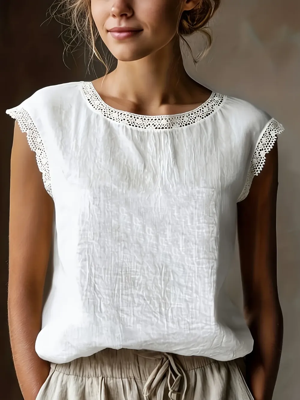 Women's Vintage Linen Short Sleeve Top