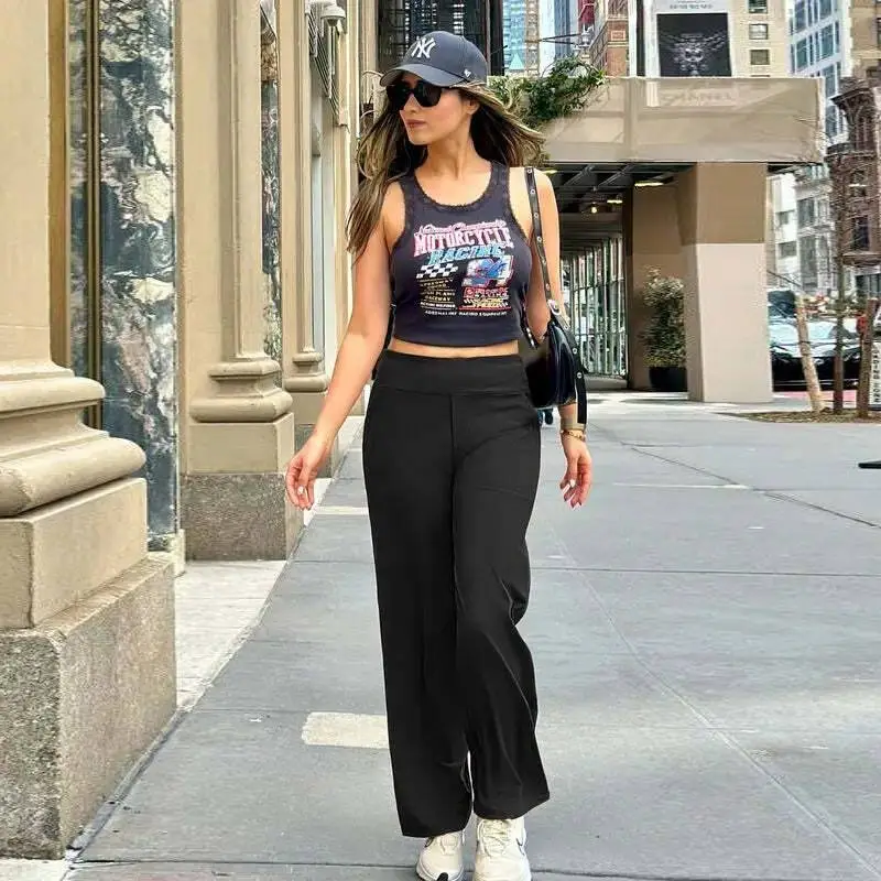 Women’s High-Waist Wide Leg Pants – Business Casual Yoga Dress Pants with Pockets