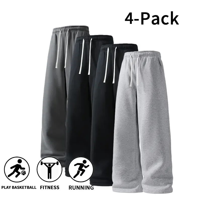 Men's 4-Pack 100% Cotton Ultra-Soft Wide-Leg Sweatpants for Fall & Winter