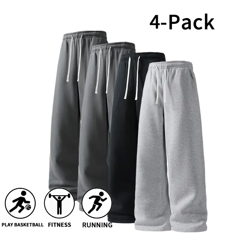 Men's 4-Pack 100% Cotton Ultra-Soft Wide-Leg Sweatpants for Fall & Winter