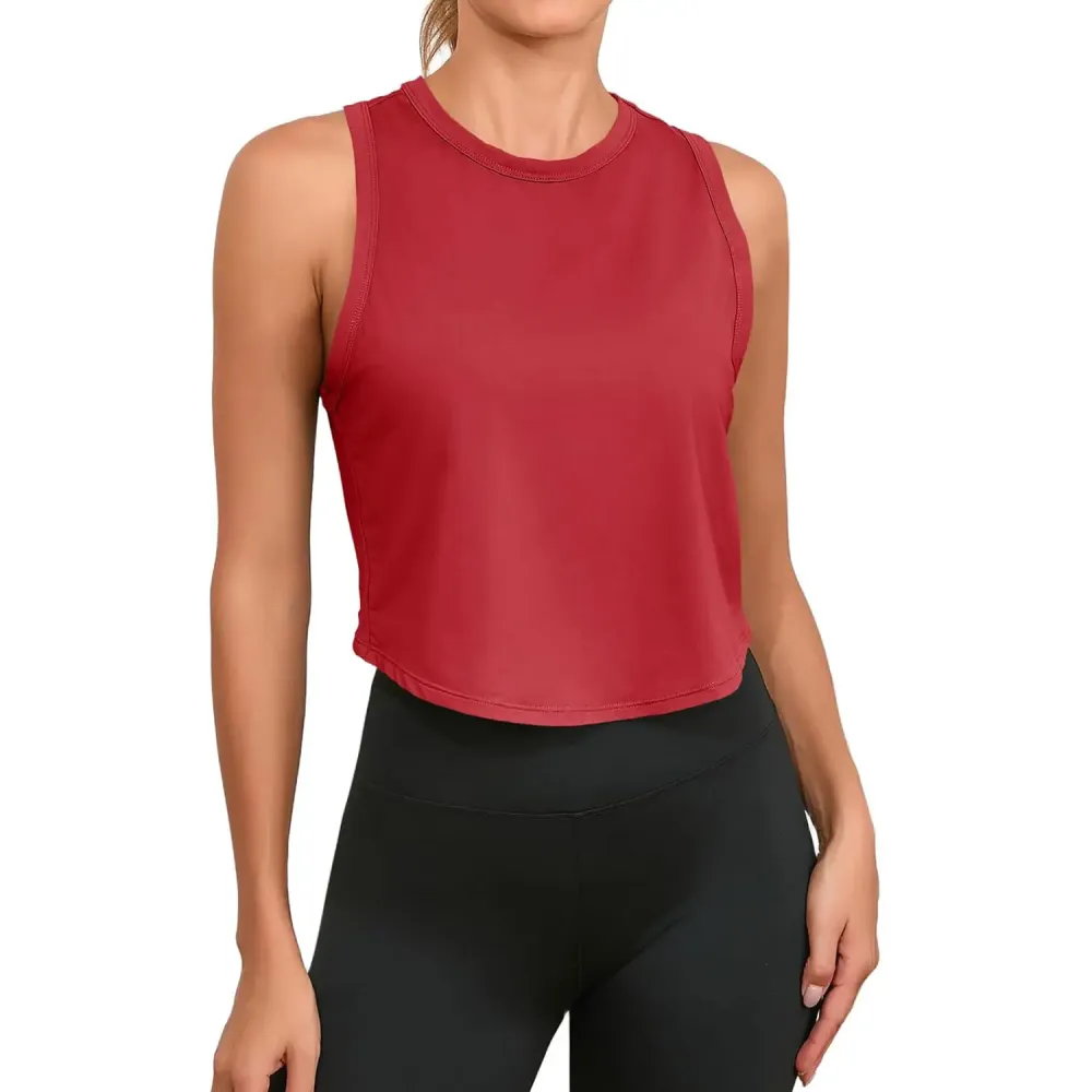 Women's Workout Cropped Tank Tops Racerback Sleeveless Crewneck Running Yoga Active Shirts
