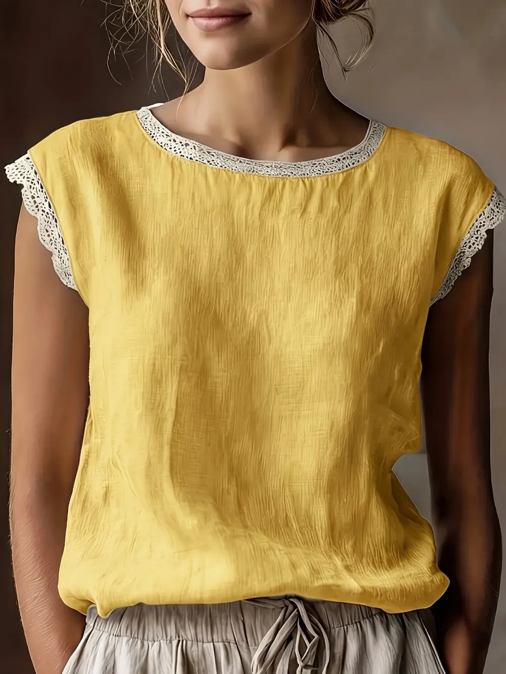 Women's Vintage Linen Short Sleeve Top