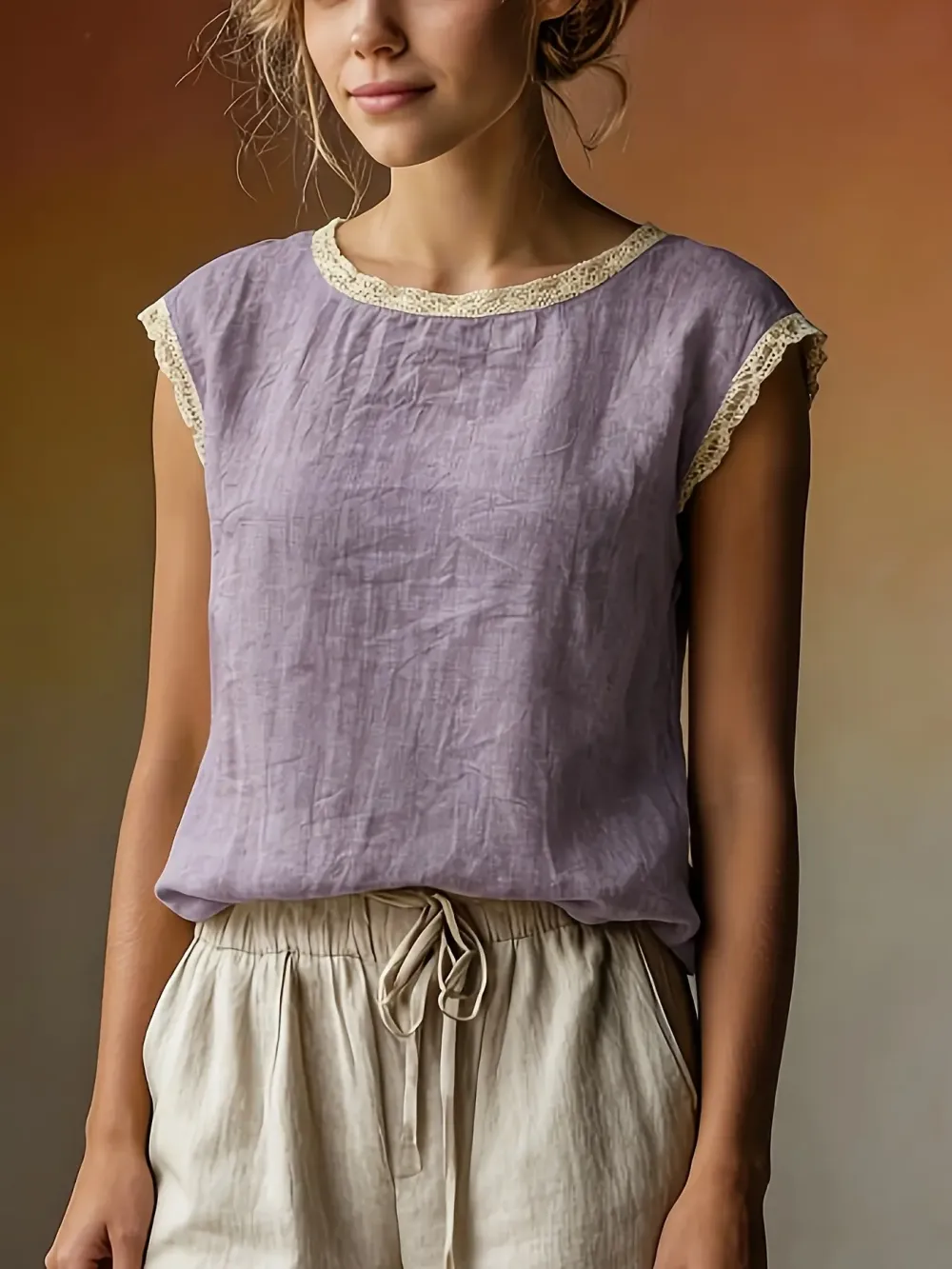 Women's Vintage Linen Short Sleeve Top