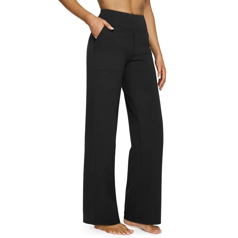 Women’s High-Waist Wide Leg Pants – Business Casual Yoga Dress Pants with Pockets