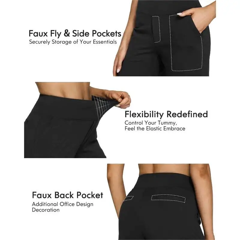 Women’s High-Waist Wide Leg Pants – Business Casual Yoga Dress Pants with Pockets