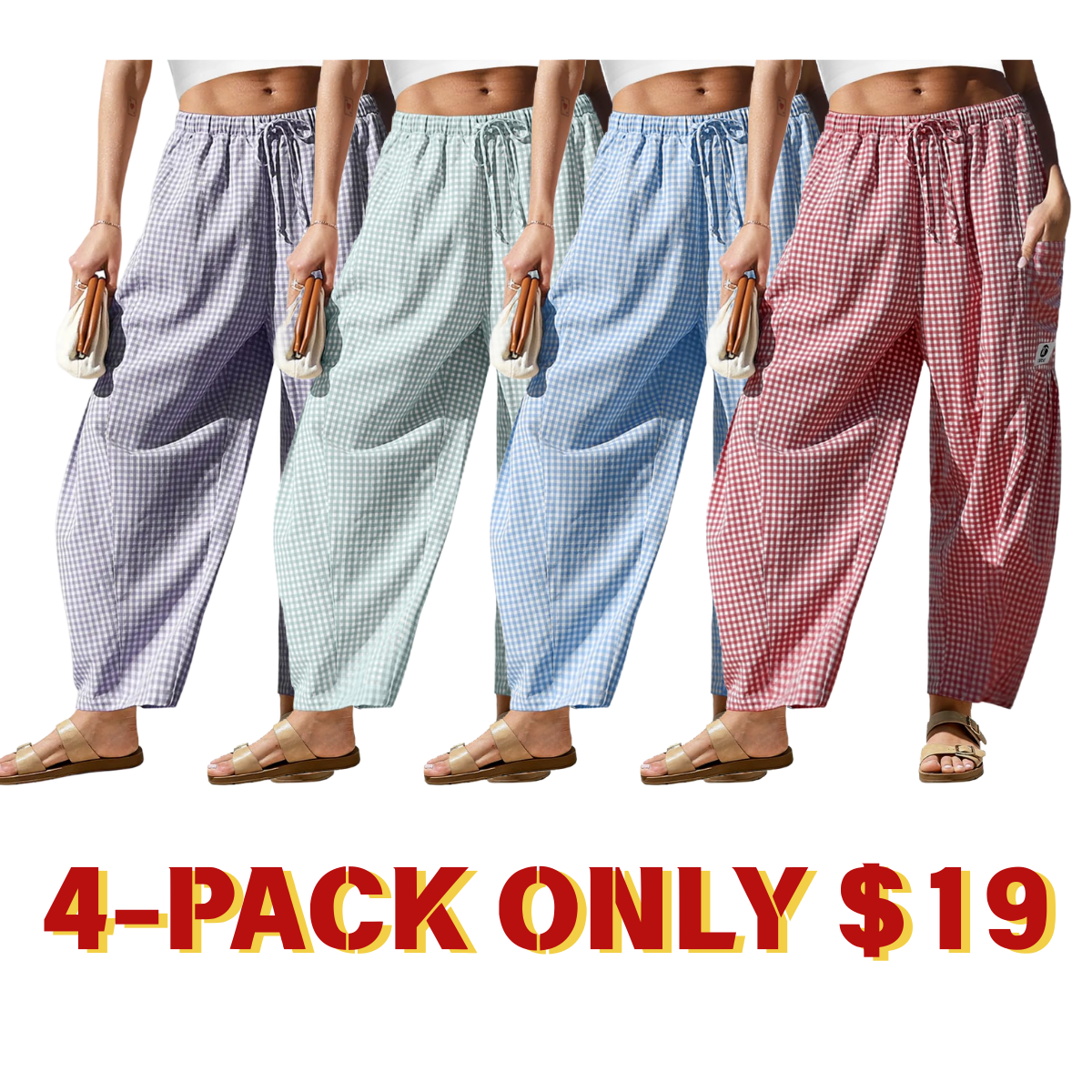 Womens Wide Leg Gingham Striped Plaid Pants