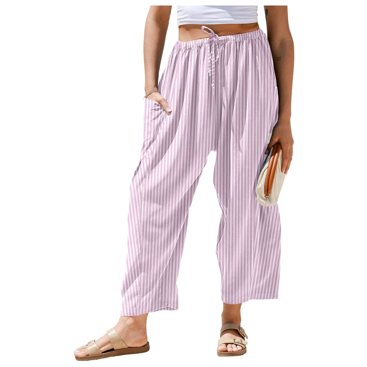 Womens Wide Leg Gingham Striped Plaid Pants