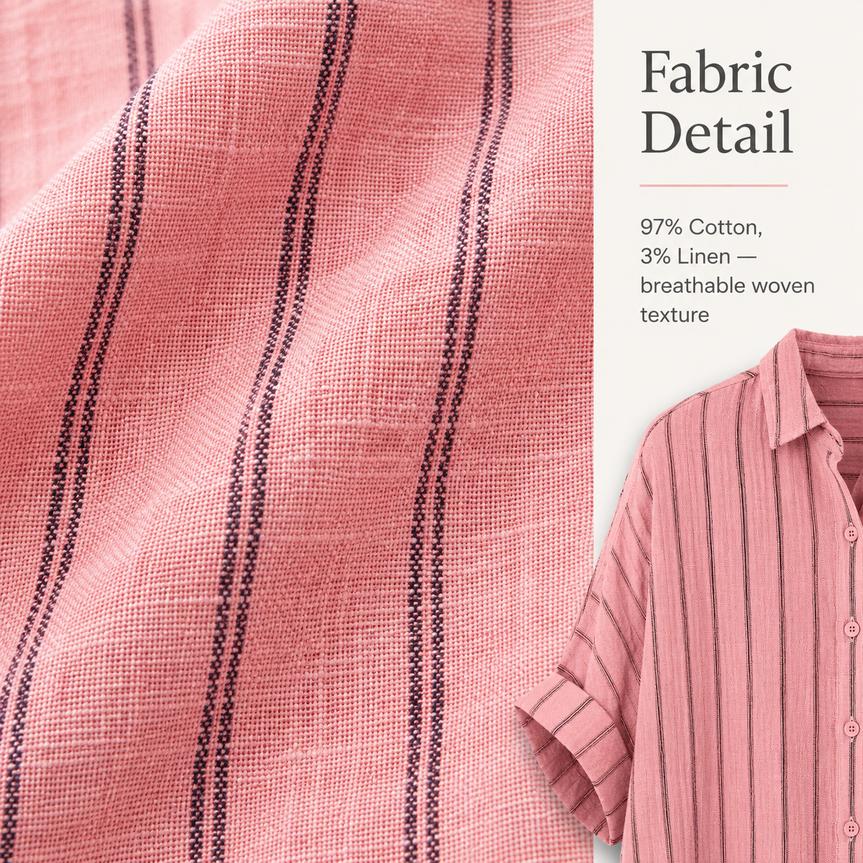 🔥Limited Deal 8-Pack Women's Cotton Linen Stripe Button-Front Tunic Blouses🔥