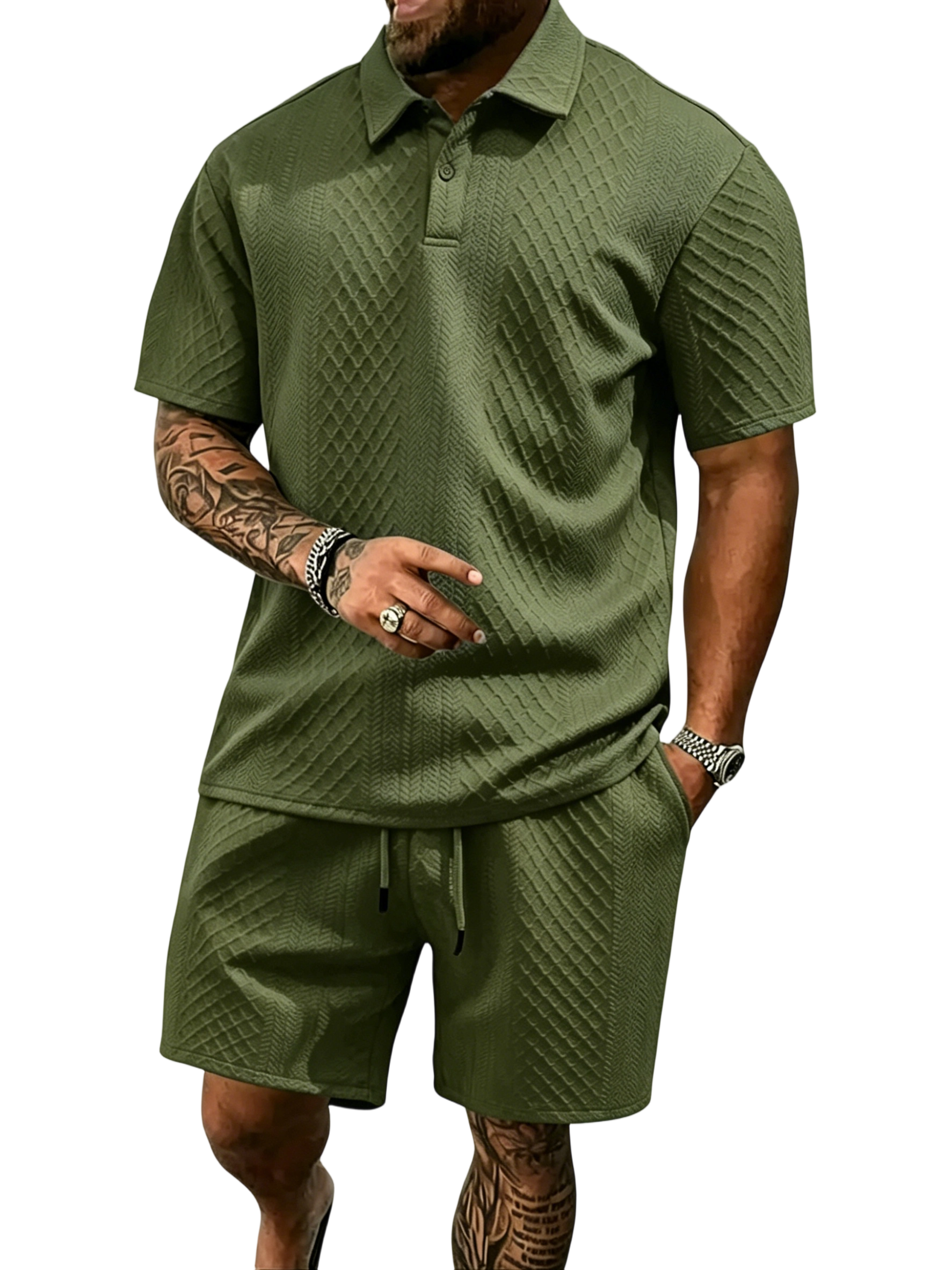 Men's Polo Shirt and Drawstring Shorts Set