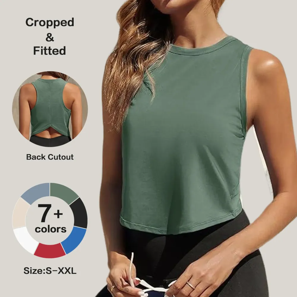 Women's Workout Cropped Tank Tops Racerback Sleeveless Crewneck Running Yoga Active Shirts