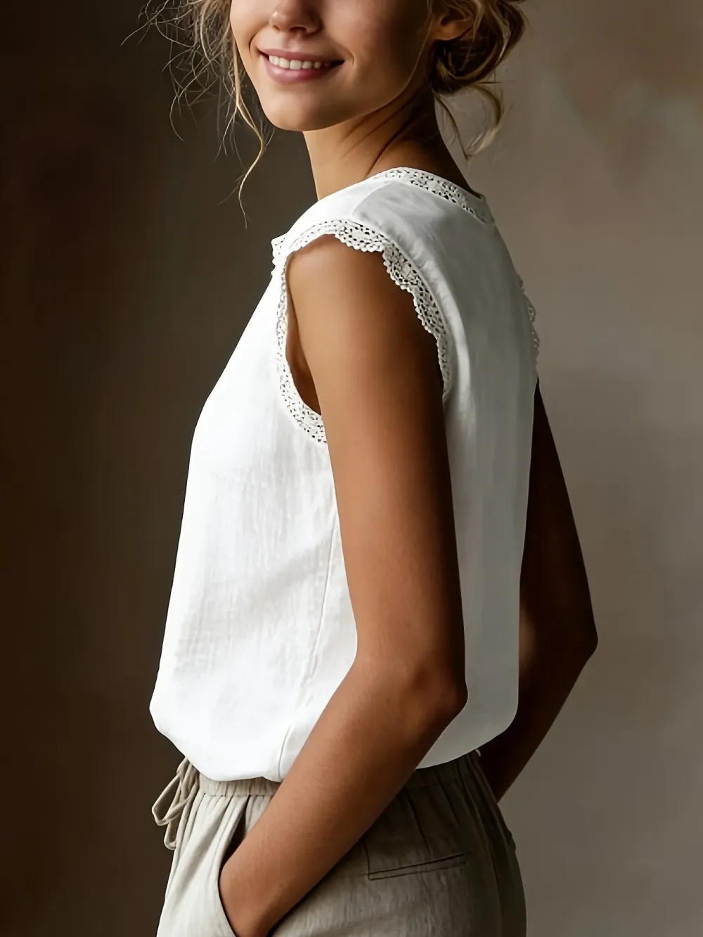 Women's Vintage Linen Short Sleeve Top