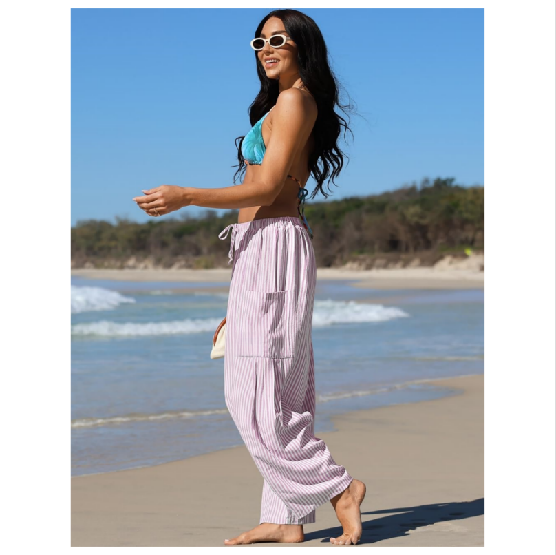 Womens Wide Leg Gingham Striped Plaid Pants