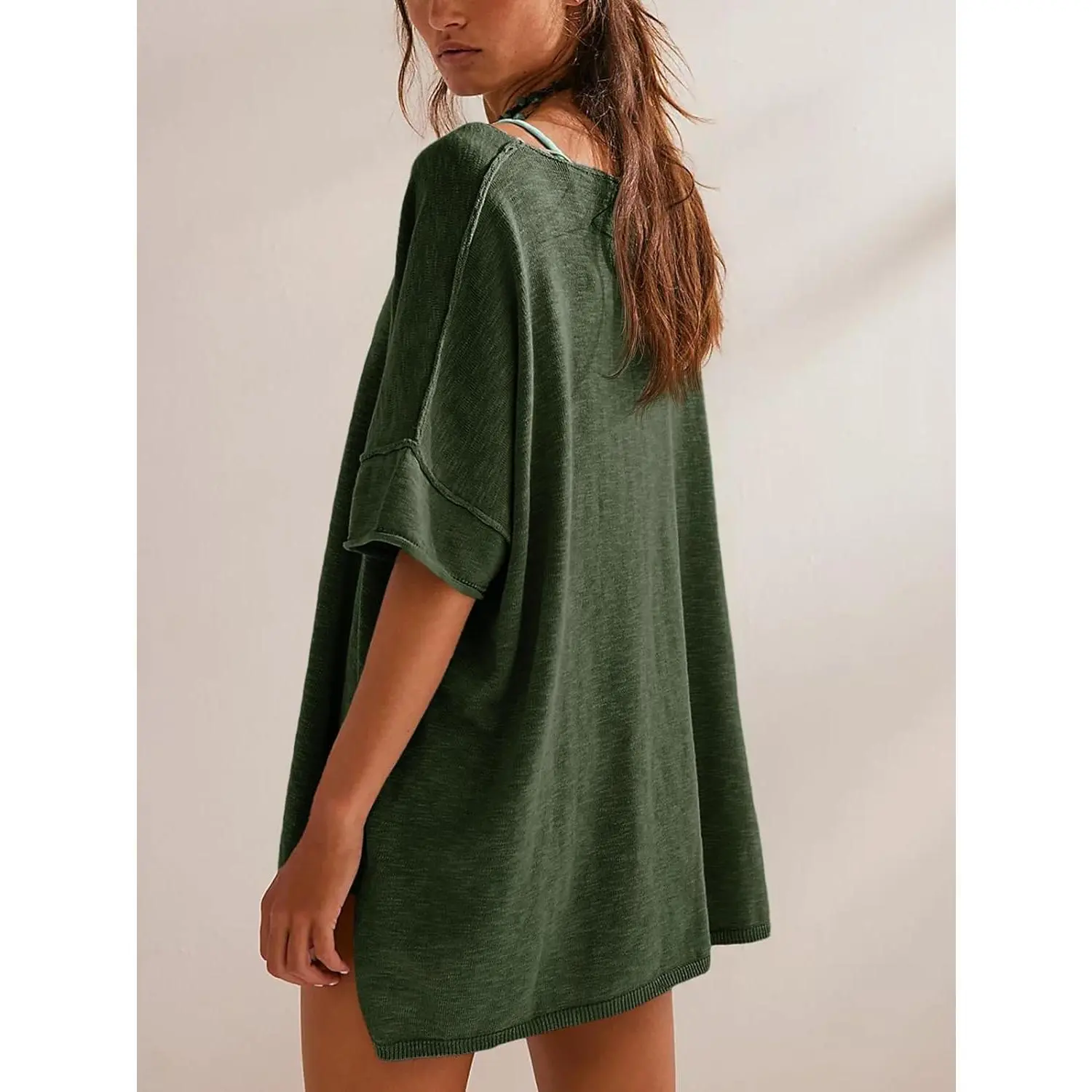 Women's Oversized T Shirts Casual Summer Crew Neck Loose Dropped Short Sleeve Side Slit Hem Blouse Tunic Tops Sweater Tee