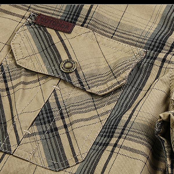 Men&rsquo;s summer 100% cotton plaid short-sleeve shirt, breathable skin-friendly fabric, turn-down collar + double chest pockets design, suitable for commuting to work and everyday casual wear