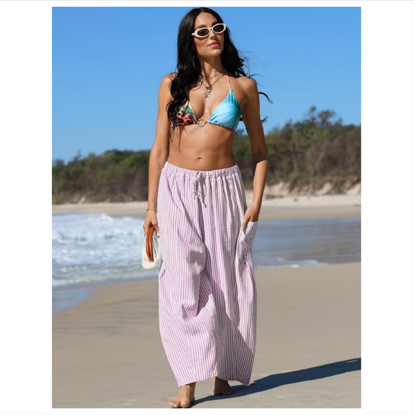 Womens Wide Leg Gingham Striped Plaid Pants