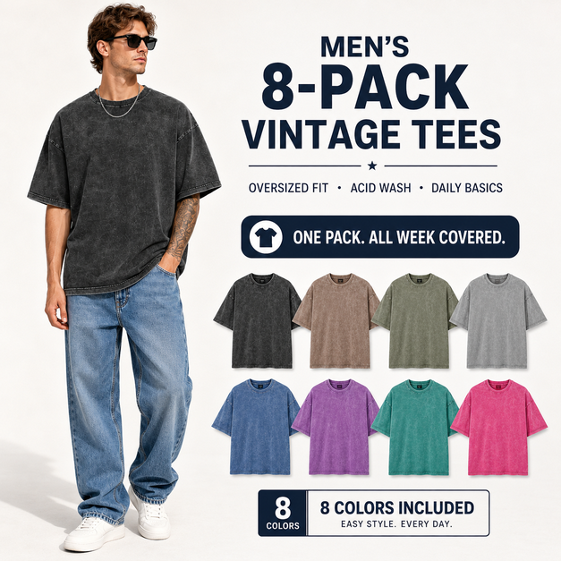 Men’s 8-Pack Acid Wash T-Shirts