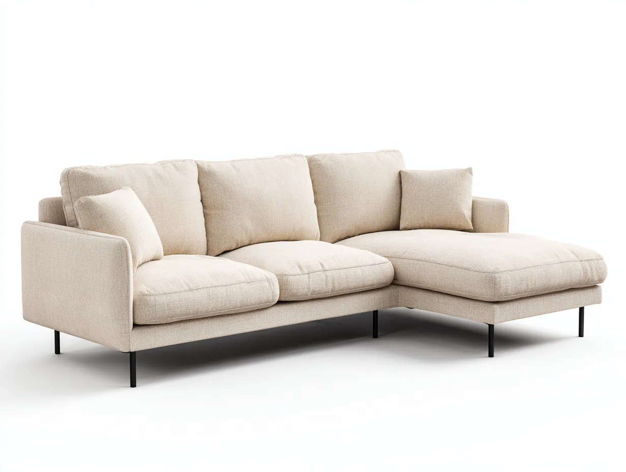Sofás de esquina de tela 220x150x85 cm color beige para salón - diseño moderno-Lomihahaus