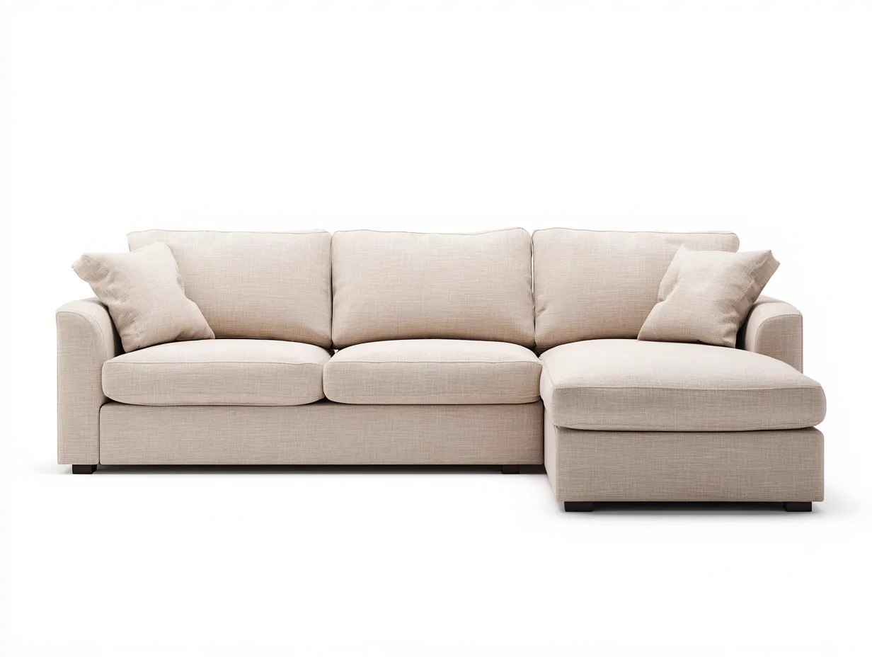Sofás de esquina de tela 240x160x85 cm color beige para salón - diseño moderno-Lomihahaus