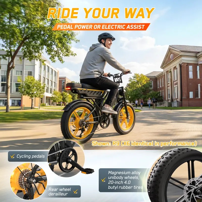 R9 Electric Bike 1500W Dual Battery | Up to 120 Miles Range | 20"x4.0 Fat Tires | 7-Speed, LCD Display, Front Suspension | Adult Ebike Commuter Mountain Bike Dual Brakes