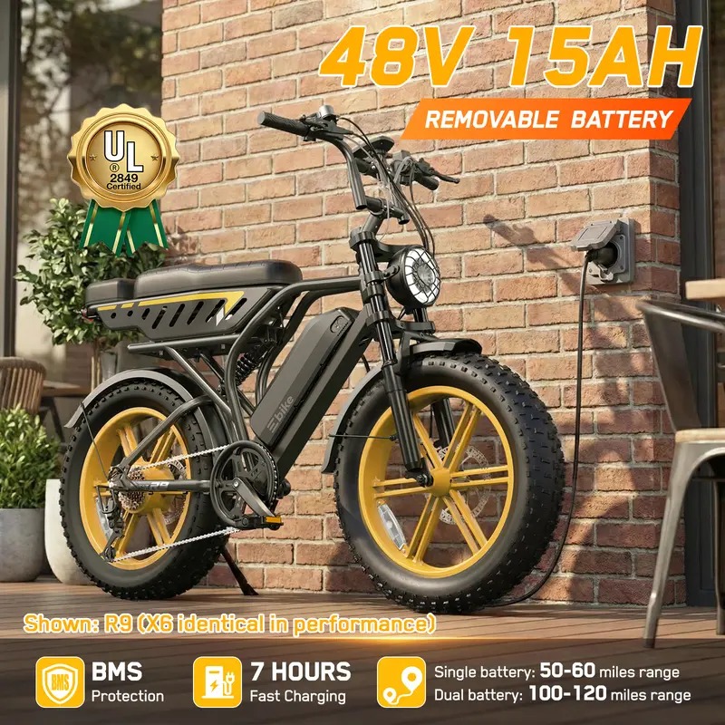 R9 Electric Bike 1500W Dual Battery | Up to 120 Miles Range | 20"x4.0 Fat Tires | 7-Speed, LCD Display, Front Suspension | Adult Ebike Commuter Mountain Bike Dual Brakes