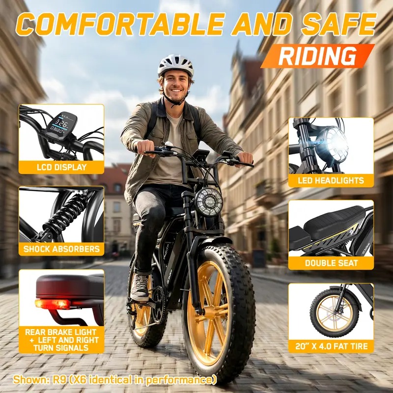 R9 Electric Bike 1500W Dual Battery | Up to 120 Miles Range | 20"x4.0 Fat Tires | 7-Speed, LCD Display, Front Suspension | Adult Ebike Commuter Mountain Bike Dual Brakes