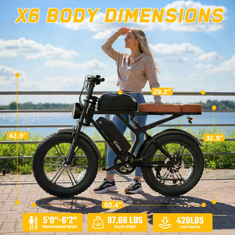 R9 Electric Bike 1500W Dual Battery | Up to 120 Miles Range | 20"x4.0 Fat Tires | 7-Speed, LCD Display, Front Suspension | Adult Ebike Commuter Mountain Bike Dual Brakes