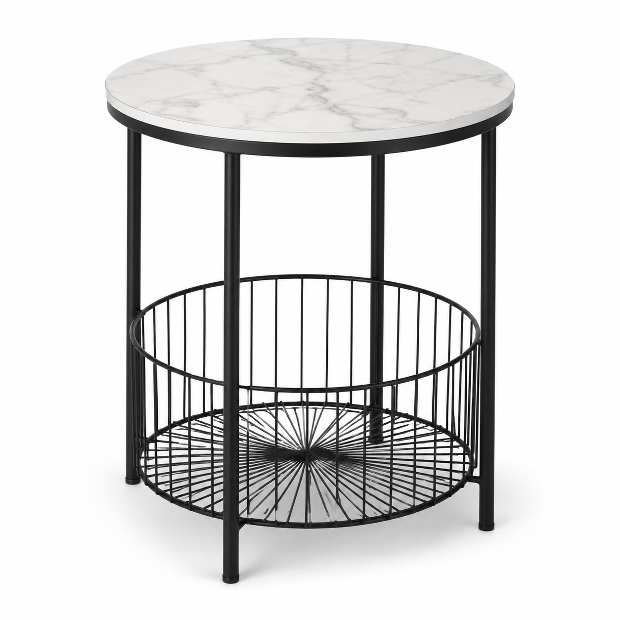 Runder Beistelltisch Marmor-Optik Ø45 cm mit Ablagekorb-OakveraLiving