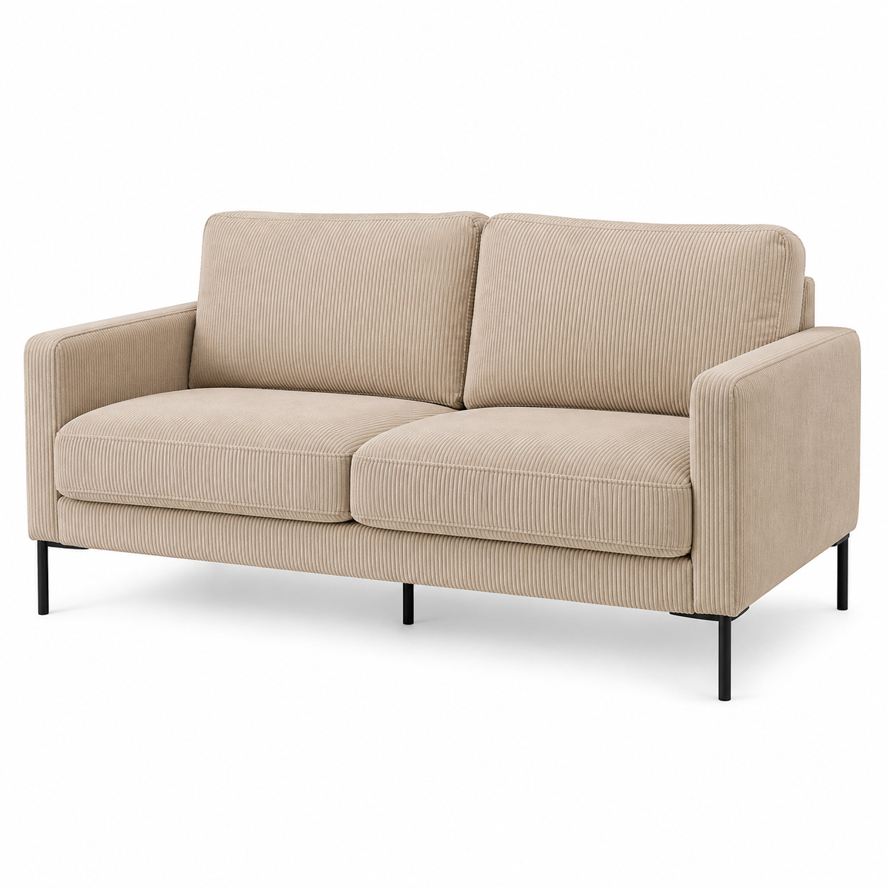 Skandinavisches 2-Sitzer Sofa in Cord Beige mit schlanken Metallfüßen
