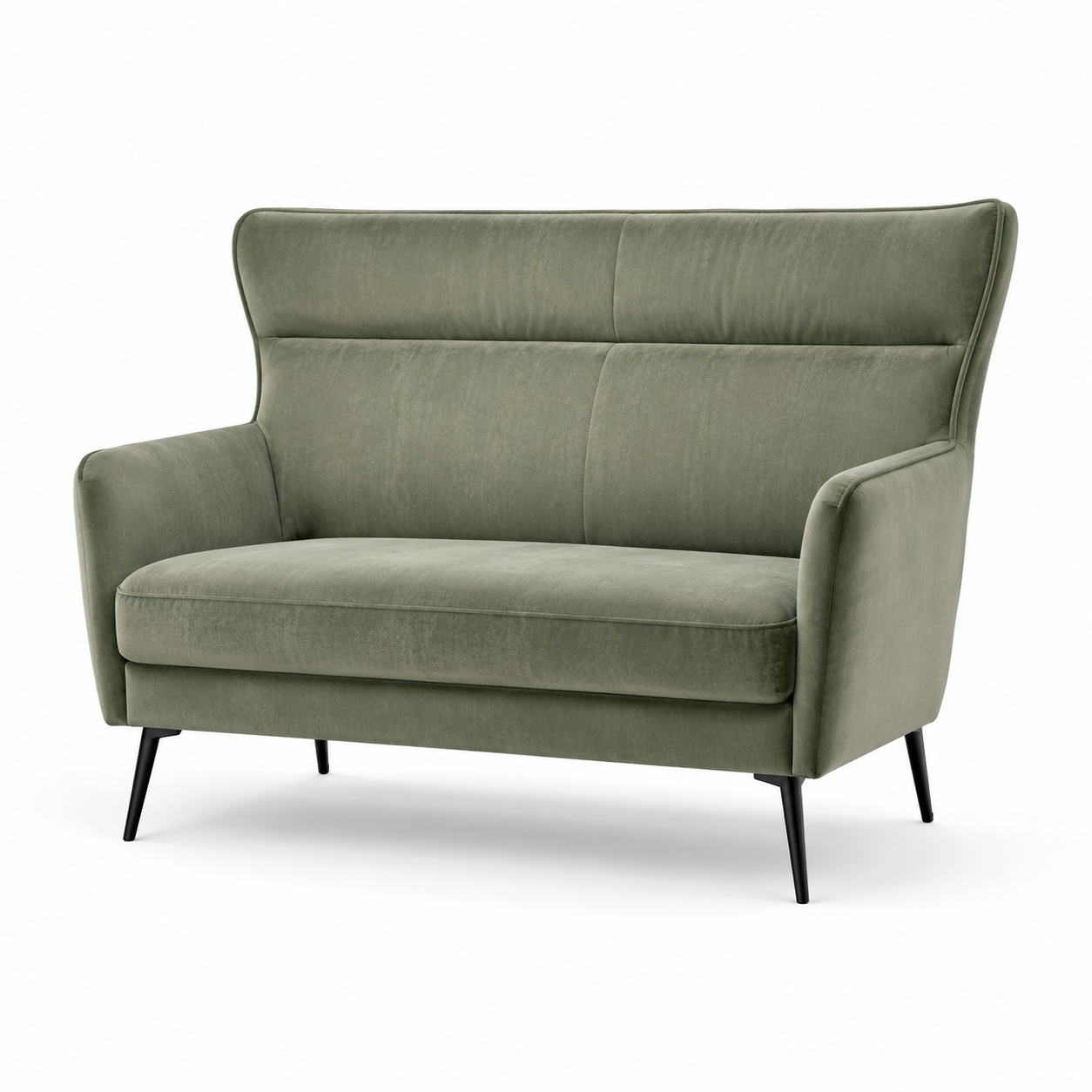 Kompaktes Sofa in Salbeigrün mit weichem Samtbezug und hohem Rücken-OakveraLiving
