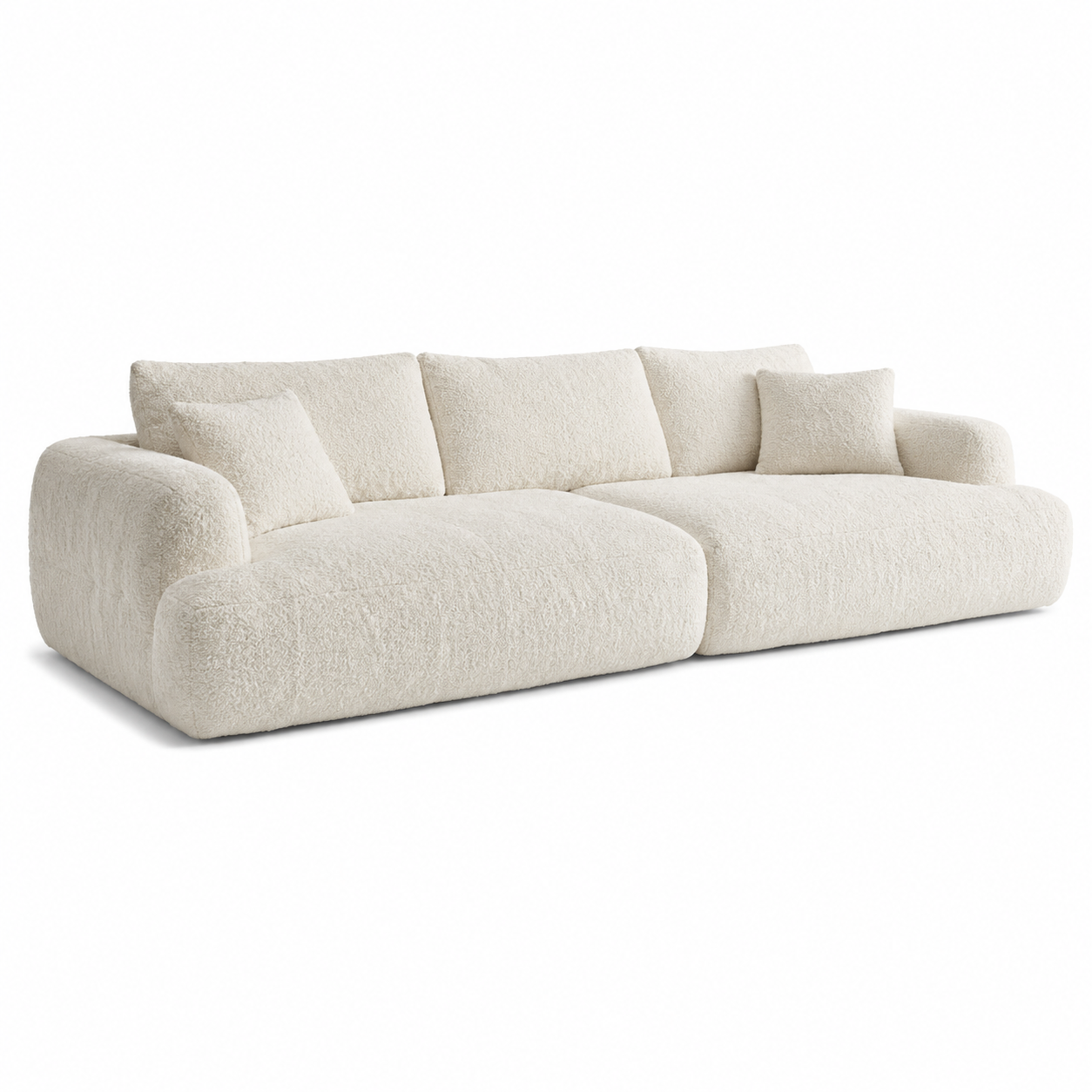 Großes Big Sofa in Teddystoff Naturweiß mit extra tiefer Sitzfläche-OakveraLiving