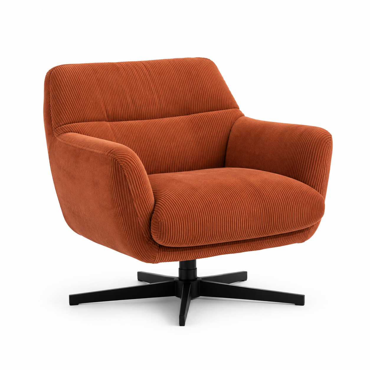 Lounge-Sessel in Terrakotta Cord mit drehbarem Metallfuß-OakveraLiving