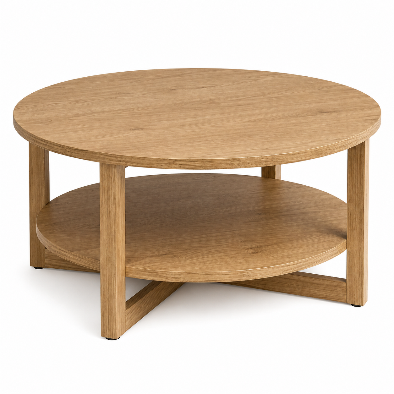 Runder Couchtisch Eiche-Natur-Optik Ø80 cm mit Ablageboden
