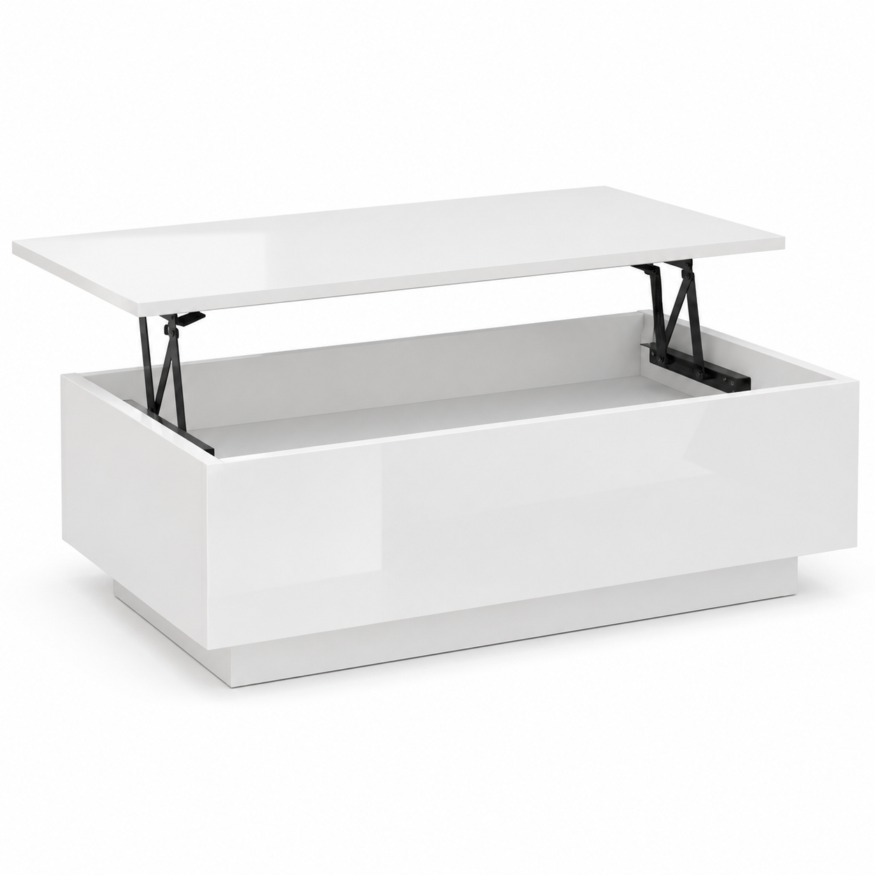 Höhenverstellbarer Couchtisch Weiß Hochglanz mit Stauraum 100x55 cm-OakveraLiving